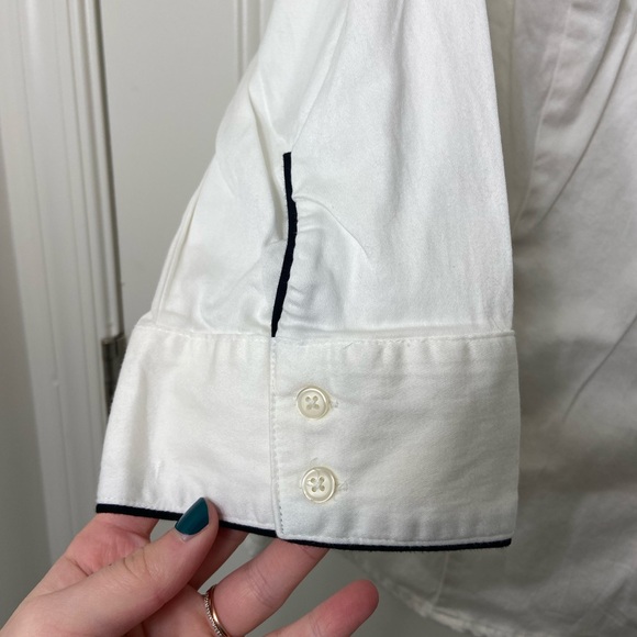 EUC Apt.9 women’s white black outlined button front 3/4 sleeve blouse top 0X - Picture 2 of 7